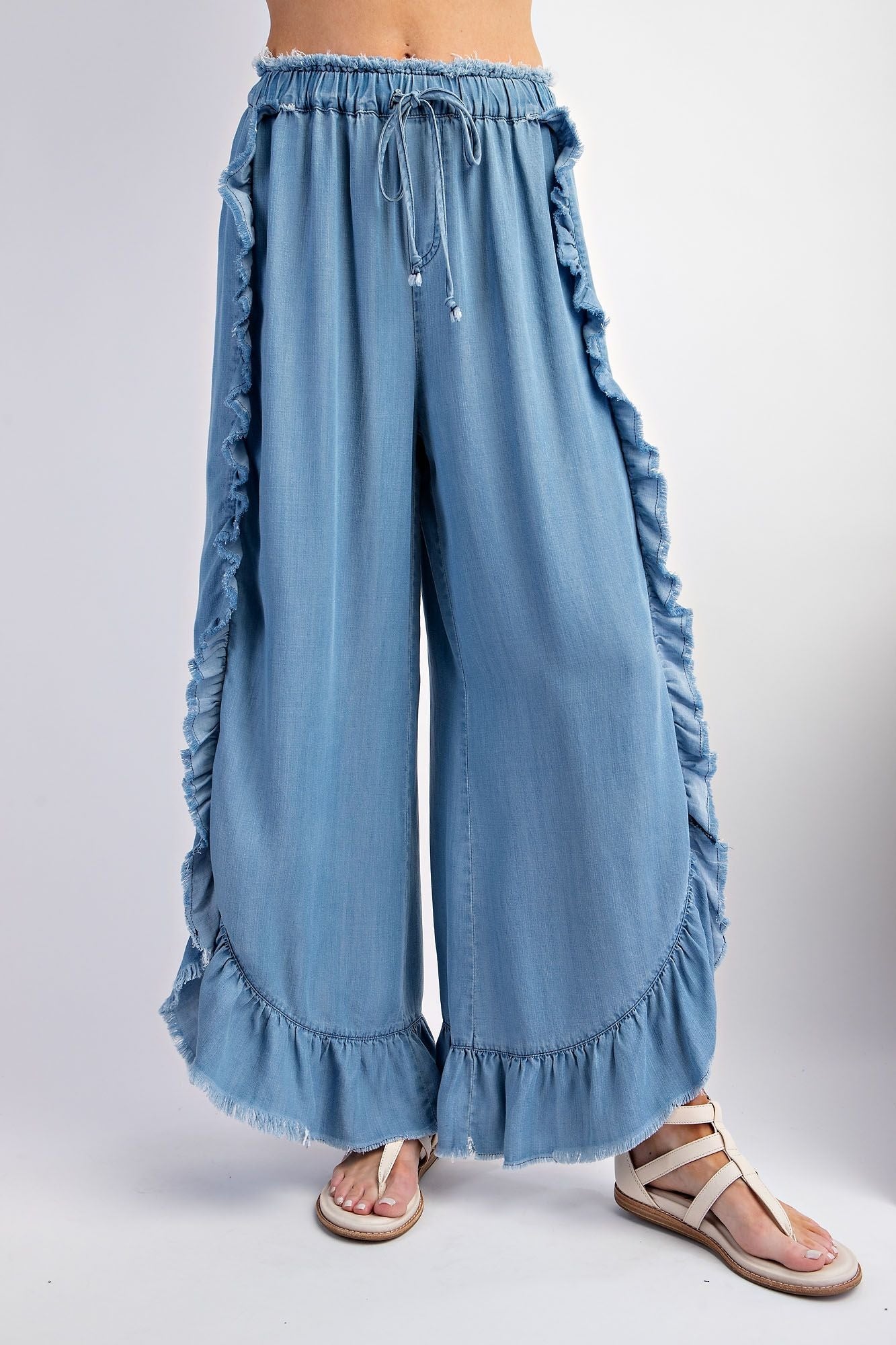 Chambray Ruffle Pants