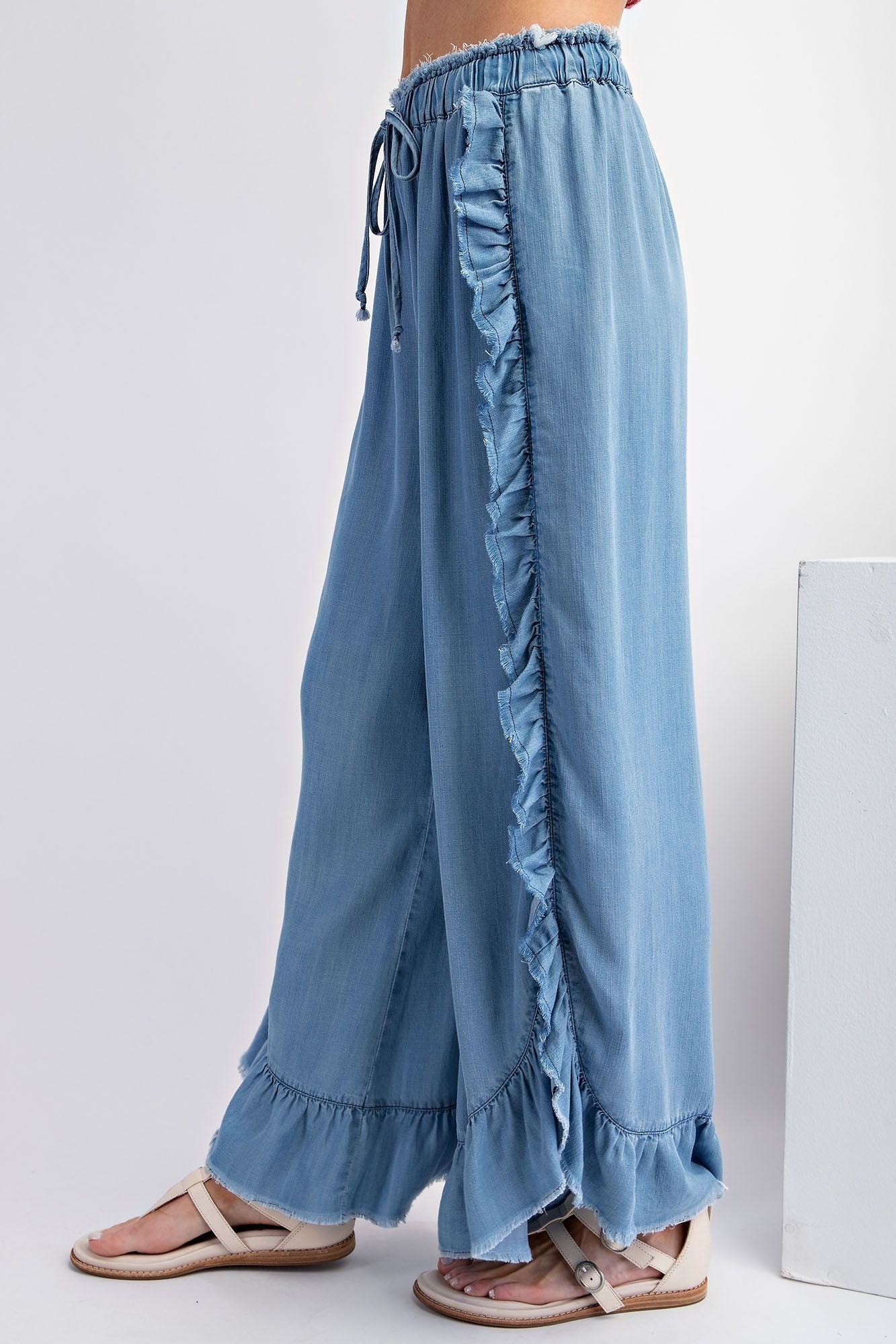 Chambray Ruffle Pants