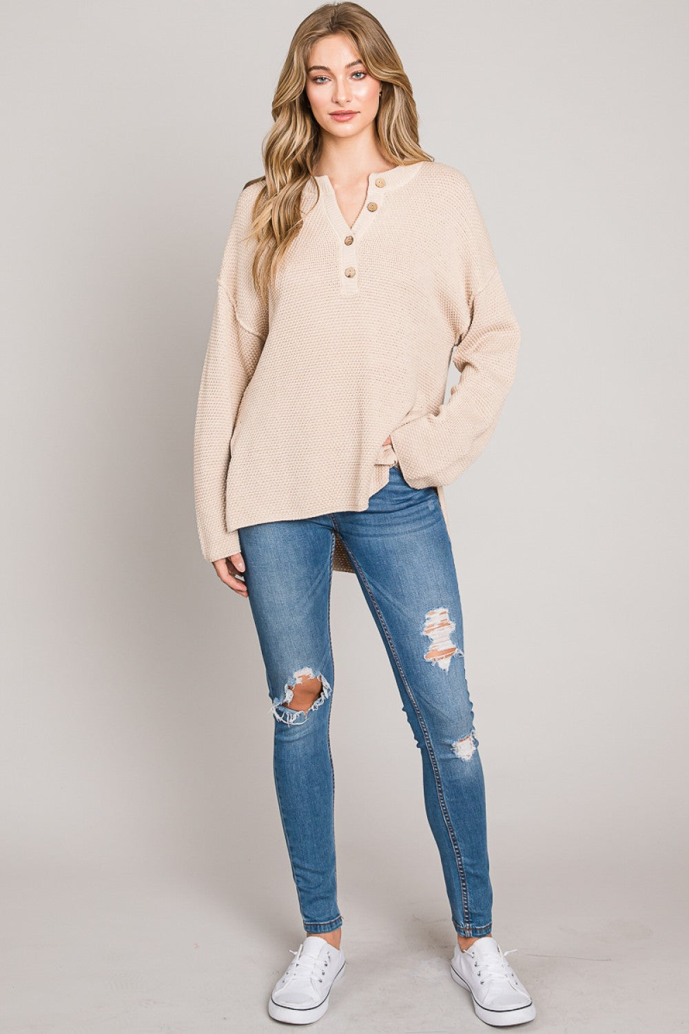 The Emerson Oversized Henley Sweater Top