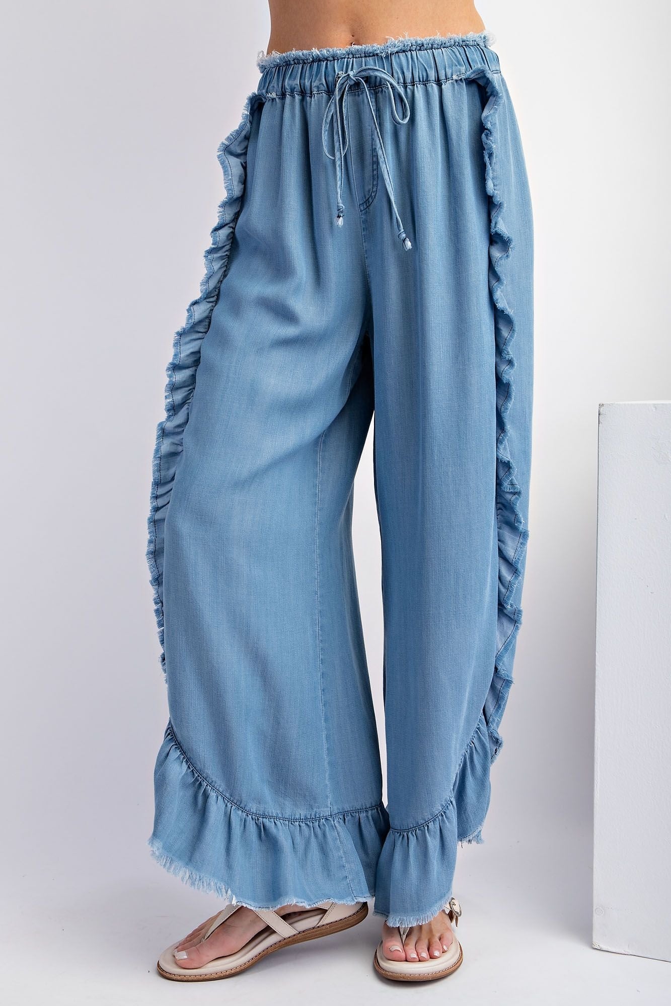Chambray Ruffle Pants