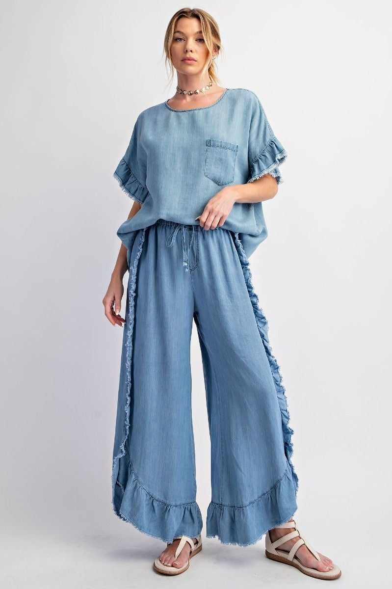 Chambray Ruffle Pants