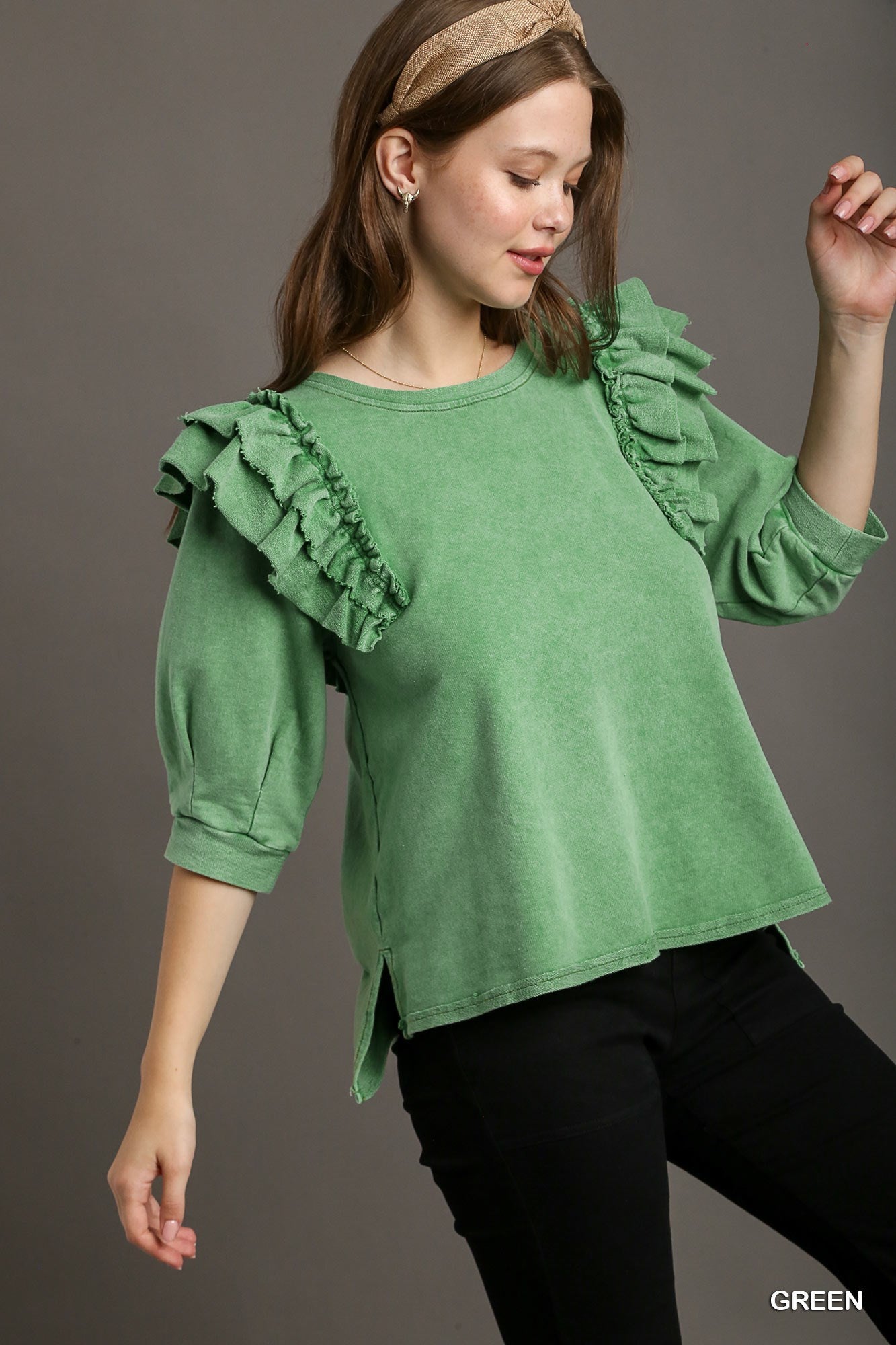 Green Ruffle Top