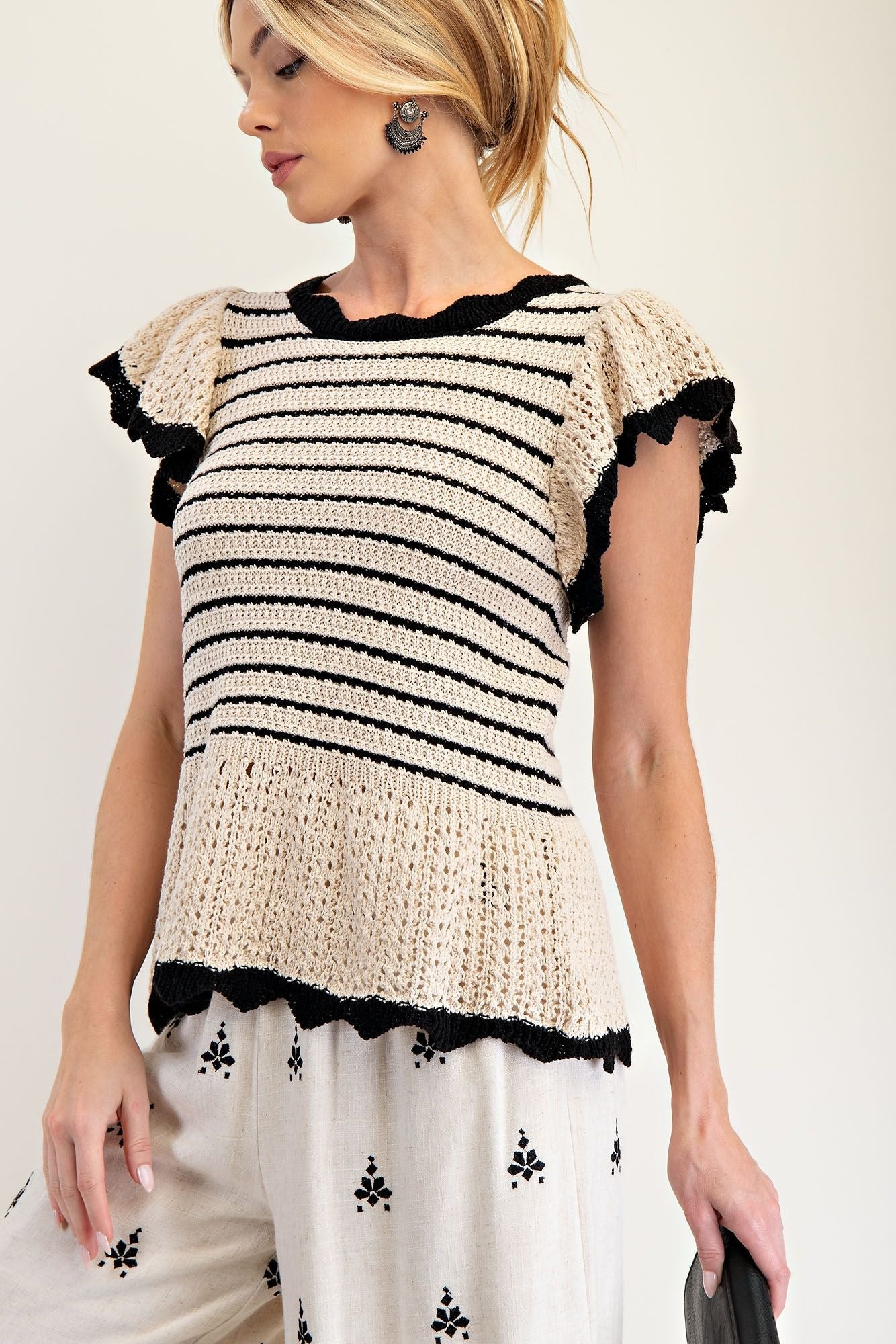 Black and Cream Crochet Top