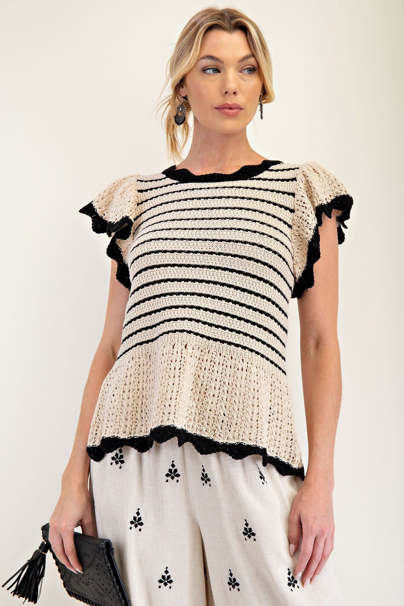 Black and Cream Crochet Top