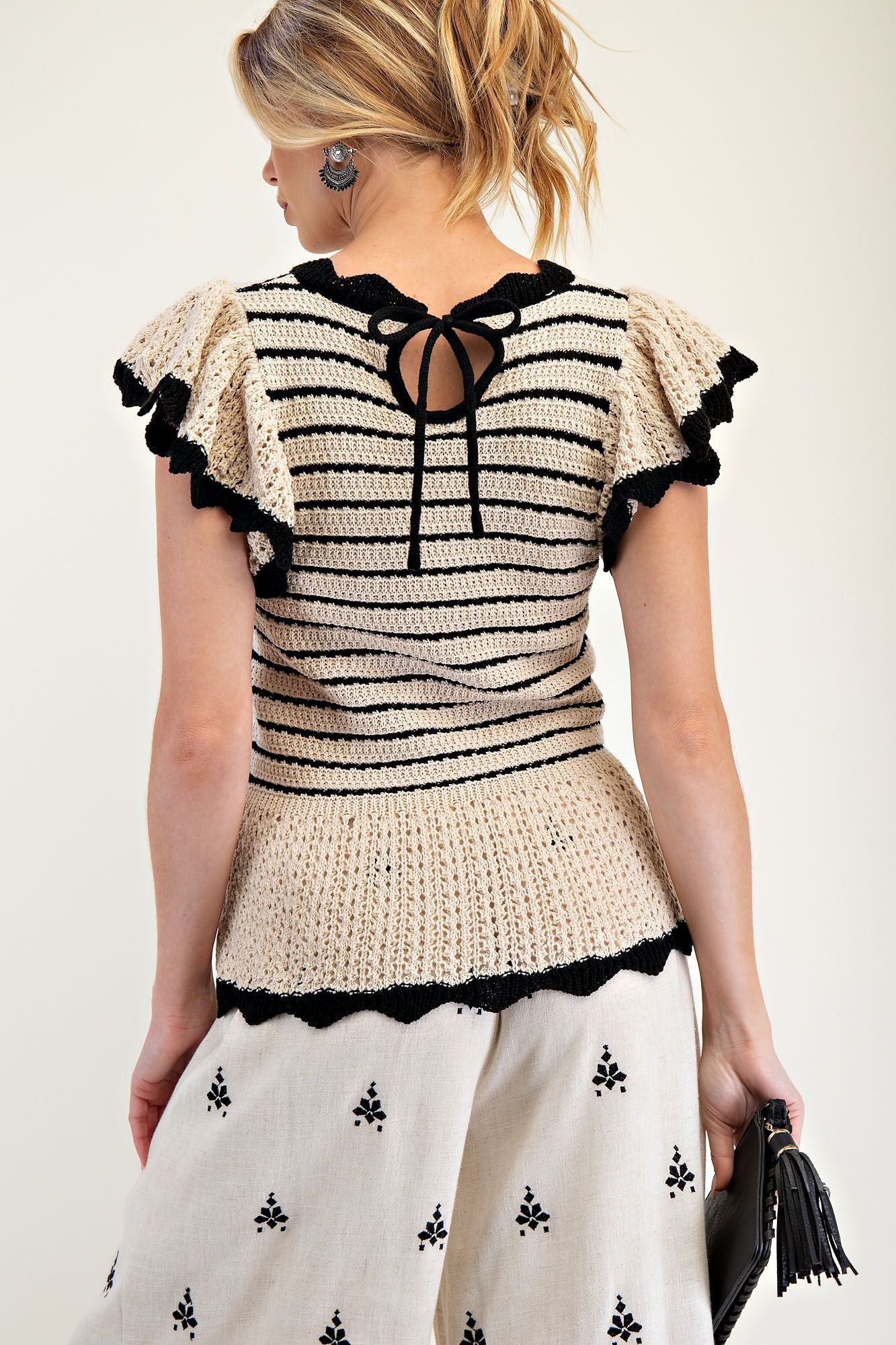 Black and Cream Crochet Top