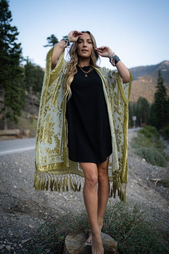 Olive Crushed Velvet Kimono