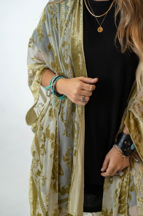 Olive Crushed Velvet Kimono