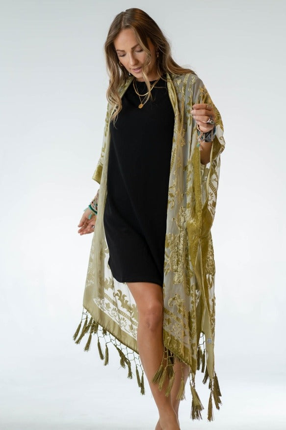 Olive Crushed Velvet Kimono