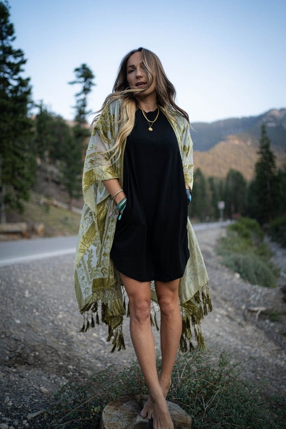 Olive Crushed Velvet Kimono