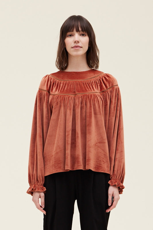 The Cameron Lace Trimmed Velvet Top