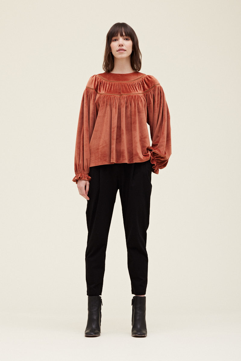 The Cameron Lace Trimmed Velvet Top