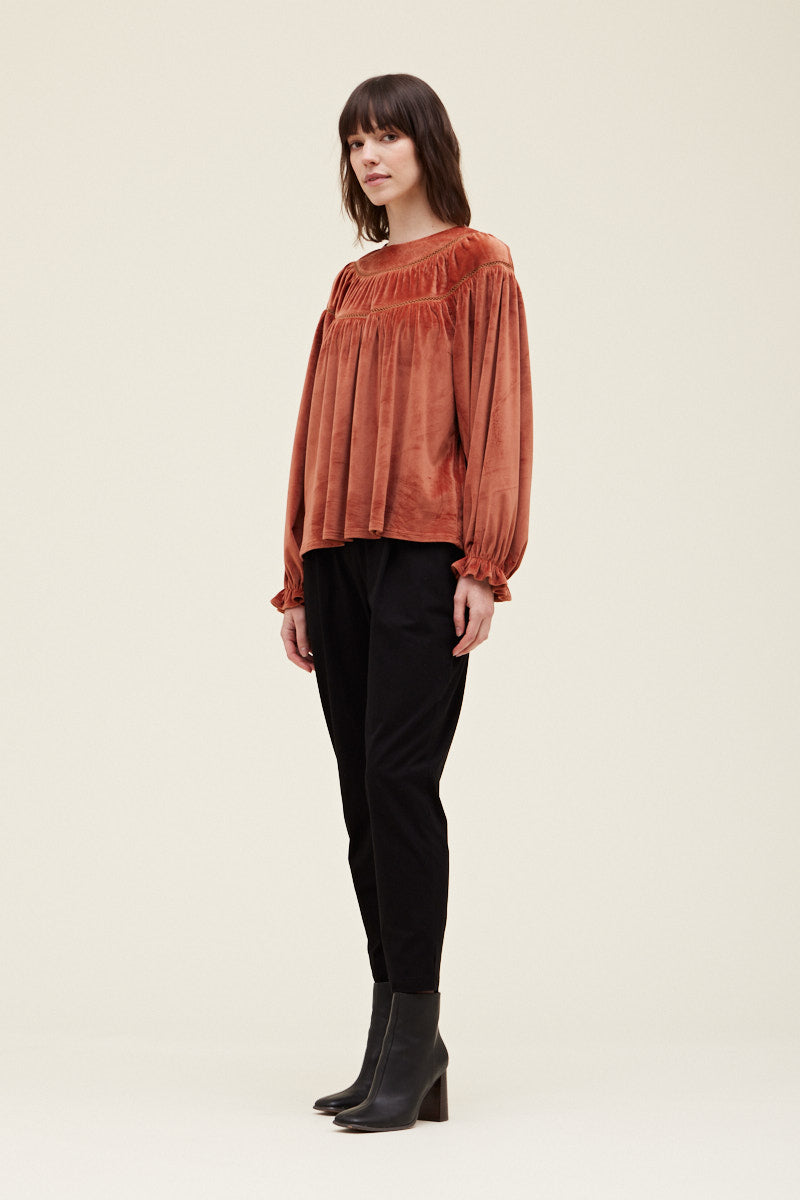 The Cameron Lace Trimmed Velvet Top