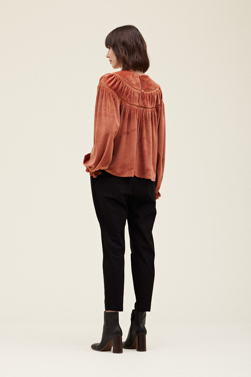 The Cameron Lace Trimmed Velvet Top