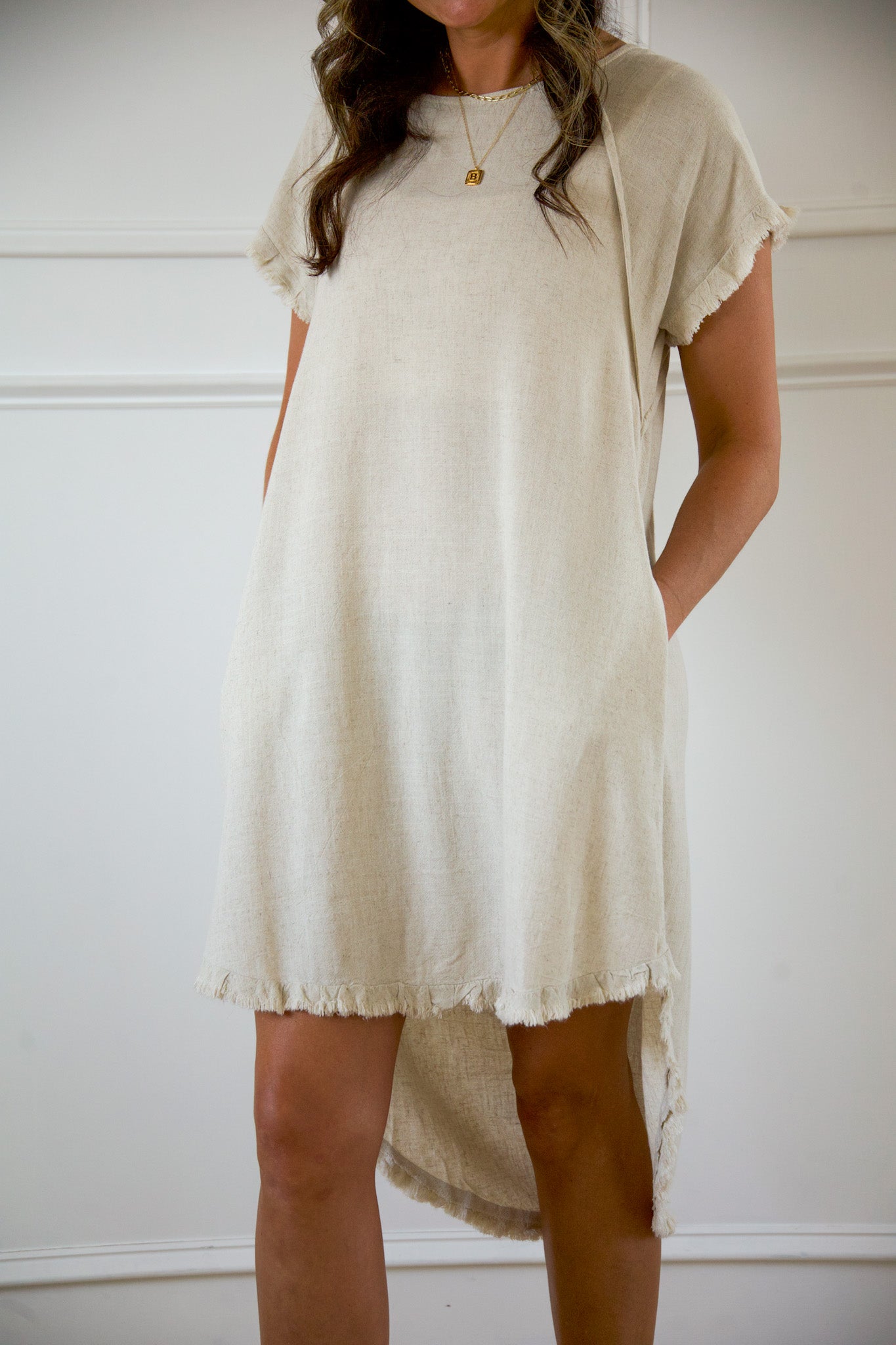 The Harlow Linen Hi Low Scoop Dress