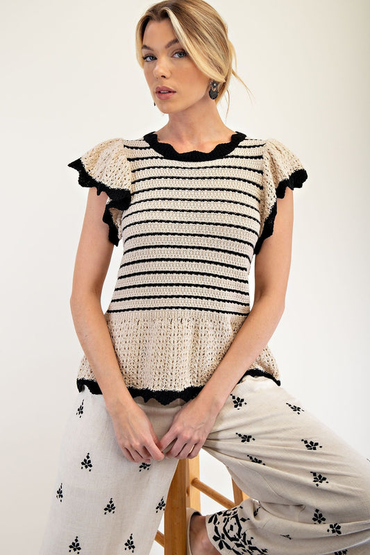 Black and Cream Crochet Top